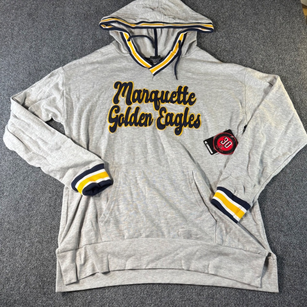 Colosseum Marquette Golden Eagles Womens XL Hoodie Gray Striped V-Neck NWT